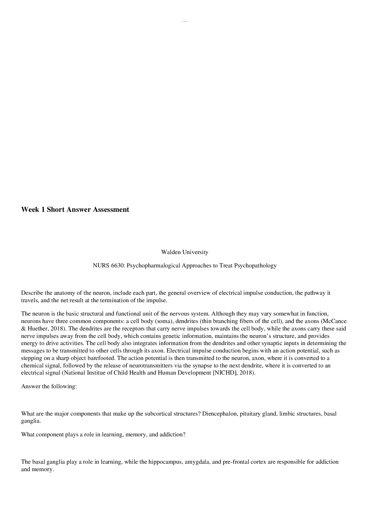 Preview image for NURS 6630 Week 1 Assignment Short Answer Assessment